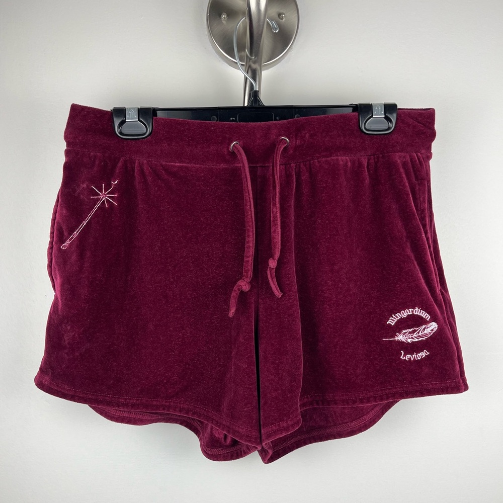 Harry Potter Burgundy Velour Lounge Pajama Shorts Medium Spell Embroidered Cozy